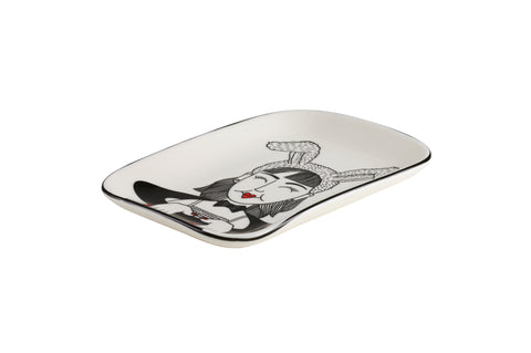 Love Plate FRAU MIT HASENOHREN, Porzellanteller, rechteckig, weiß – GIFTCOMPANY, Ansicht 2
