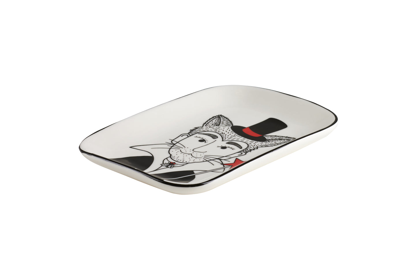 Love Plate MANN MIT FUCHSOHREN, Porzellanteller, rechteckig, weiß