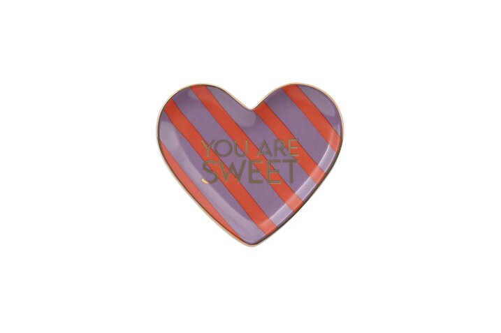 Love Plate YOU ARE SWEET , Porzellanherz, tief, violette/ rot