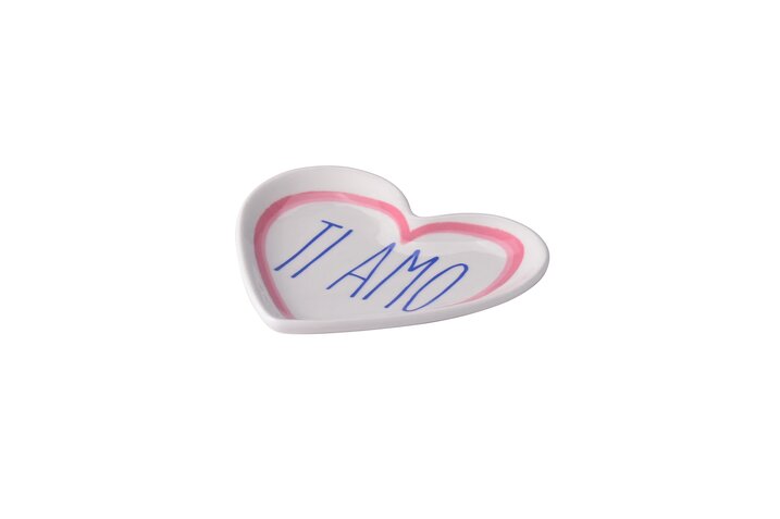 Love Plate TI AMO , Porzellanherz, tief, weiß