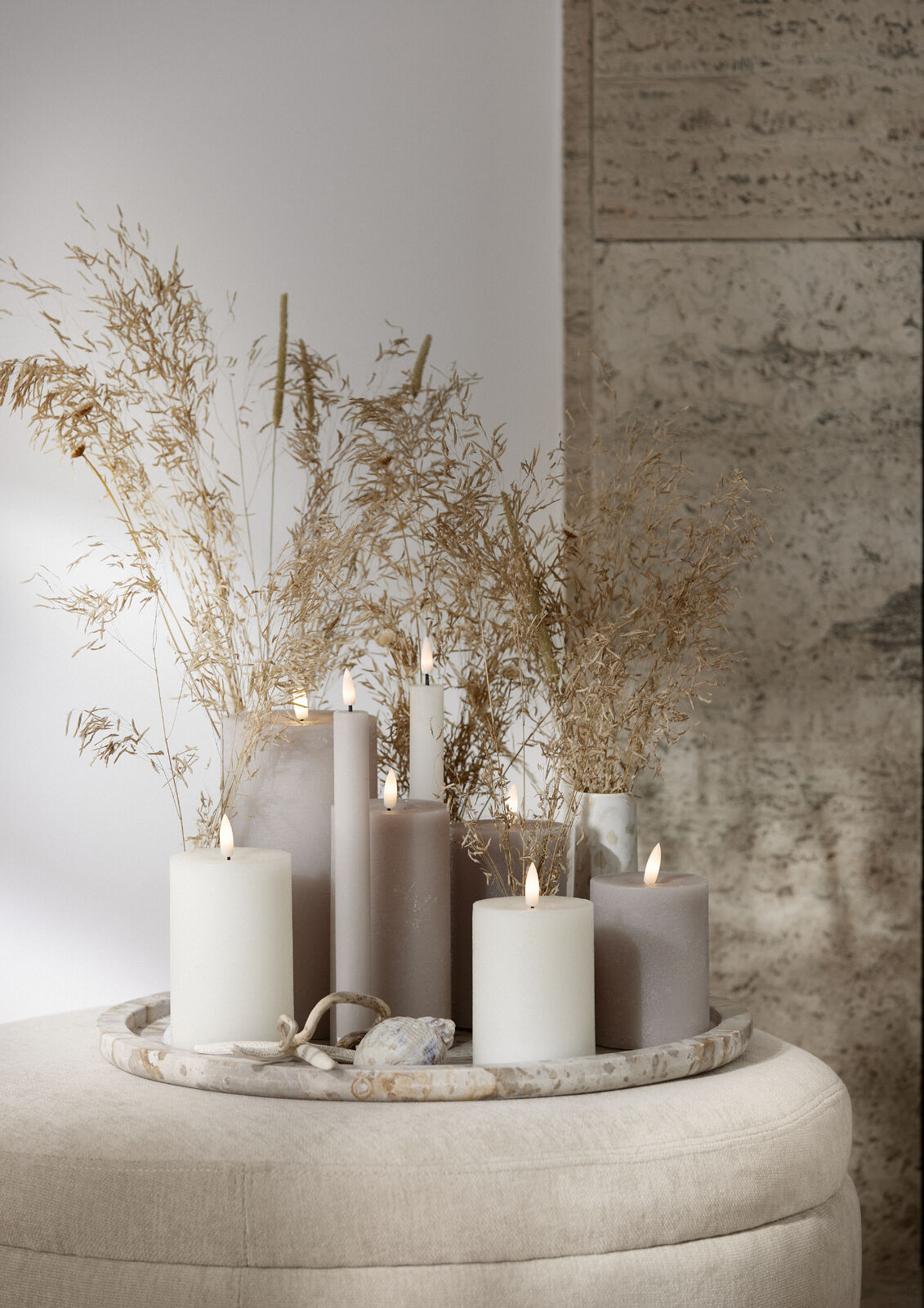 LED RUSTIC-Kerzen Echtwachs, stone, 10 x 15 cm