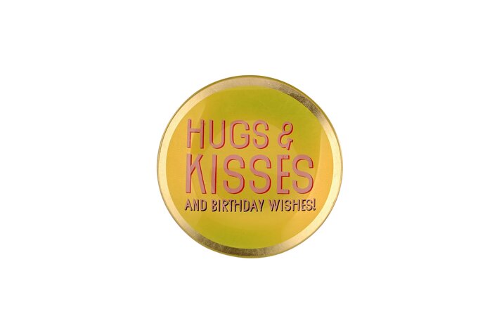 Love Plate HUGS & KISS AND BIRTHDAY , Glasteller S, rund, gelb