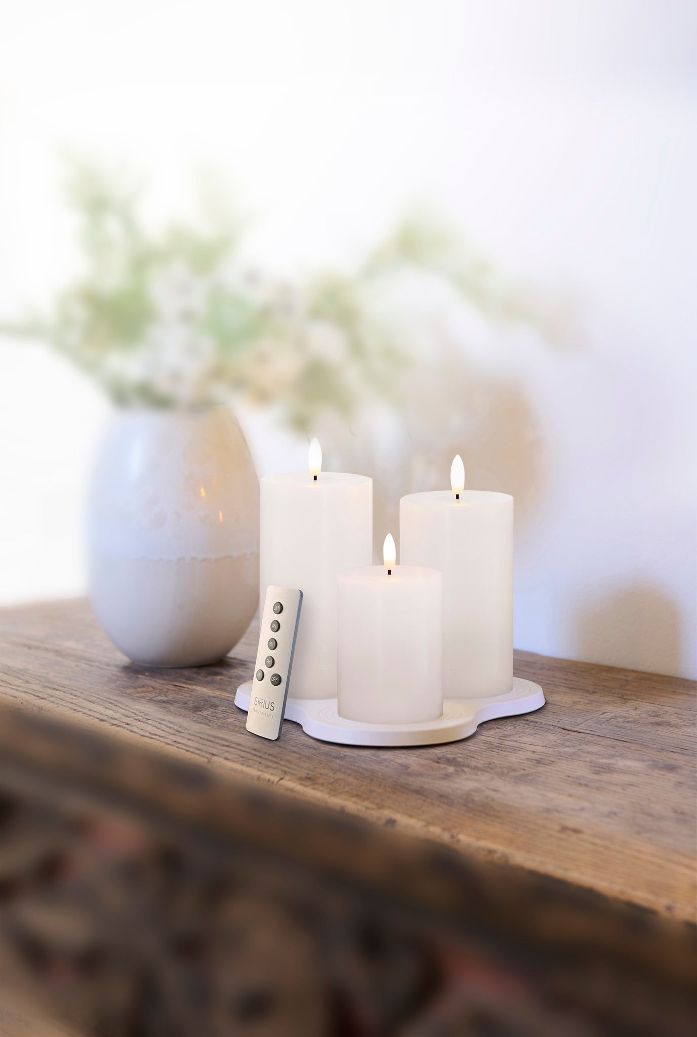 LED-Echtwachskerzen 3er Set SMILLA, dm. 7,5 x H 10/12,5/15 cm, 2 Farben, indoor