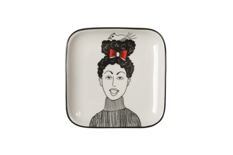 Love Plate FRAU MIT VOGEL, Porzellanteller, quadratisch, weiß – GIFTCOMPANY