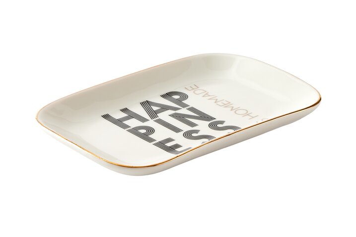 Love Plate HAPPINESS Porzellanteller, rechteckig, weiß