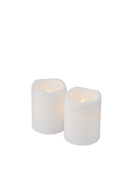 LED-Echtwachskerzen 2er Set STORM MINI, dm. 5 x H 6,5 cm, weiß, outdoor