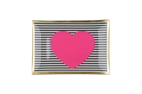Love Plate HERZ, Glasteller M, schwarz gestreift – GIFTCOMPANY