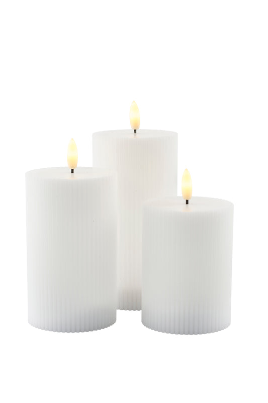 LED-Echtwachskerzen 3er Set SMILLA, dm. 7,5 x H 10/12,5/15 cm, 2 Farben, indoor