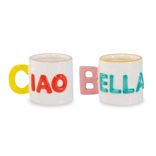 Set aus 2 Steingut-Kaffeetassen – „Ciao bella“ | Amsterdam