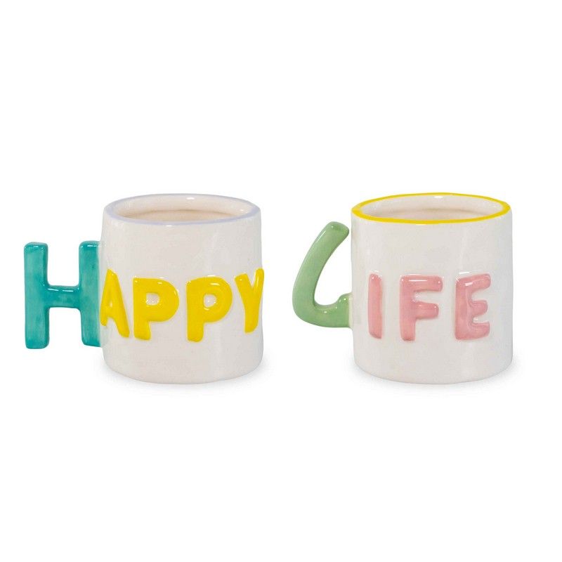 Set aus 2 Steingut-Kaffeetassen – „Happy life“ | Amsterdam