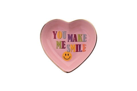 Love Plate YOU MAKE  ME SMILE, Porzellanherz, tief, rosa – GIFTCOMPANY
